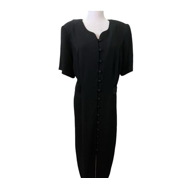 Vintage Dawn Joy II Black Long USA Button Down w/Satin Buttons Dress 16W - Picture 1 of 10